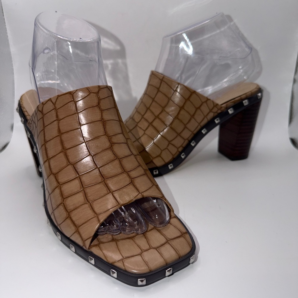 Charles by‎ Charles David Womens 6.5 Wrangler Croc Studded Mules Tan Block Heel